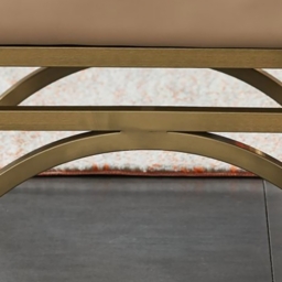 Beige Stool Leather Upholstered Ottoman Stool Gold Legs - thumbnail 6