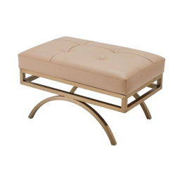 Beige Stool Leather Upholstered Ottoman Stool Gold Legs - thumbnail 4