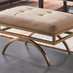 Beige Stool Leather Upholstered Ottoman Stool Gold Legs - thumbnail 3
