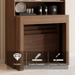 Modern Extendable Dining Table with Storage Rectangle Sideboard Glass Door Walnut - thumbnail 8