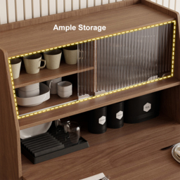 Modern Extendable Dining Table with Storage Rectangle Sideboard Glass Door Walnut - thumbnail 6