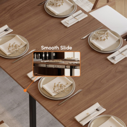 Modern Extendable Dining Table with Storage Rectangle Sideboard Glass Door Walnut - thumbnail 7