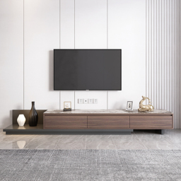 Fero Modern Extendable Stone Top Walnut & Black Wood TV Stand with 3 Drawers Up to 305 cm - thumbnail 2