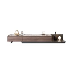 Fero Modern Extendable Stone Top Walnut & Black Wood TV Stand with 3 Drawers Up to 305 cm - thumbnail 7