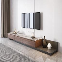 Fero Modern Extendable Stone Top Walnut & Black Wood TV Stand with 3 Drawers Up to 305 cm - thumbnail 4