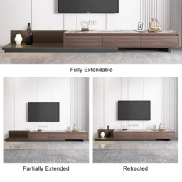 Fero Modern Extendable Stone Top Walnut & Black Wood TV Stand with 3 Drawers Up to 305 cm - thumbnail 8