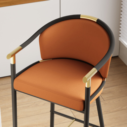 Cranis Bar Height Bar Stool with Arms in Orange Upholstery Velvet 2-Pieces - thumbnail 6