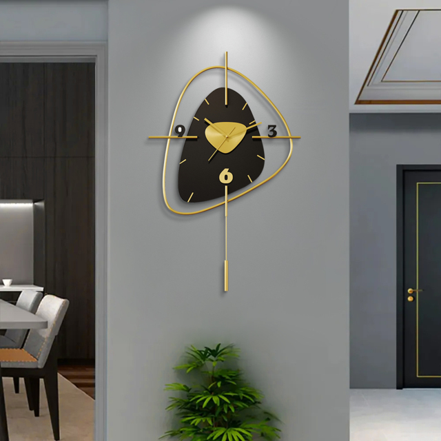 640mm Black Creative Scandinavian Wall Clock Metal Pendulum Home Clock for Living Room - image 1