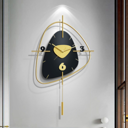 640mm Black Creative Scandinavian Wall Clock Metal Pendulum Home Clock for Living Room - thumbnail 2