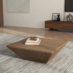 Modern Wood Coffee Table with Storage Square Drum Coffee Table with 1-Drawer - thumbnail 2