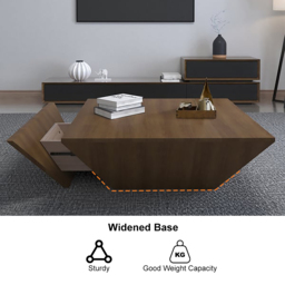 Modern Wood Coffee Table with Storage Square Drum Coffee Table with 1-Drawer - thumbnail 7