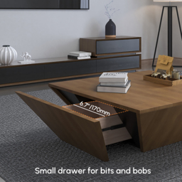 Modern Wood Coffee Table with Storage Square Drum Coffee Table with 1-Drawer - thumbnail 6