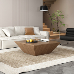 Modern Wood Coffee Table with Storage Square Drum Coffee Table with 1-Drawer - thumbnail 4