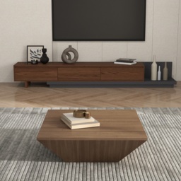 Modern Wood Coffee Table with Storage Square Drum Coffee Table with 1-Drawer - thumbnail 5