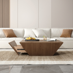 Modern Wood Coffee Table with Storage Square Drum Coffee Table with 1-Drawer - thumbnail 3