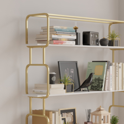 "1800mm Modern White Tall Freestanding Wooden Office 4 Shelves Etagere Bookcase in Gold " - thumbnail 5