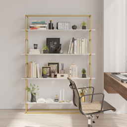 "1800mm Modern White Tall Freestanding Wooden Office 4 Shelves Etagere Bookcase in Gold " - thumbnail 3