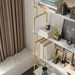 "1800mm Modern White Tall Freestanding Wooden Office 4 Shelves Etagere Bookcase in Gold " - thumbnail 6