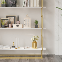 "1800mm Modern White Tall Freestanding Wooden Office 4 Shelves Etagere Bookcase in Gold " - thumbnail 7