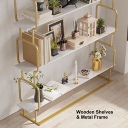 "1800mm Modern White Tall Freestanding Wooden Office 4 Shelves Etagere Bookcase in Gold " - thumbnail 9