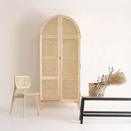 Natural Woven Rattan Bedroom Clothing Armoire with Hidden 2 Doors and Drawers Wardrobe - thumbnail 4