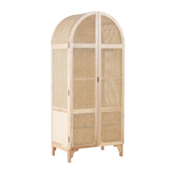 Natural Woven Rattan Bedroom Clothing Armoire with Hidden 2 Doors and Drawers Wardrobe - thumbnail 9