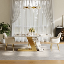 160 cm Rectangle Modern Sintered Stone Top Dining Table for 6 Stainless Steel Base in Gold - thumbnail 3