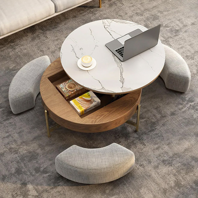 Round Lift-Top White & Walnut Coffee Table with Storage White & Walnut - image 1