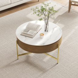 Round Lift-Top White & Walnut Coffee Table with Storage White & Walnut - thumbnail 2