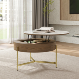 Round Lift-Top White & Walnut Coffee Table with Storage White & Walnut - thumbnail 6