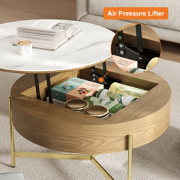 Round Lift-Top White & Walnut Coffee Table with Storage White & Walnut - thumbnail 8