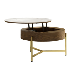 Round Lift-Top White & Walnut Coffee Table with Storage White & Walnut - thumbnail 7