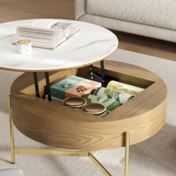 Round Lift-Top White & Walnut Coffee Table with Storage White & Walnut - thumbnail 5