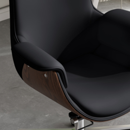 Black Leather Modern Home Office Chair Upholstered High Back Desk Chair Wood Grain Frame - thumbnail 9