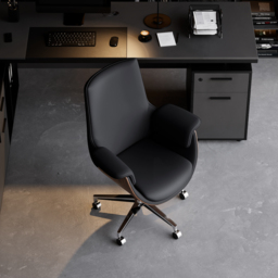 Black Leather Modern Home Office Chair Upholstered High Back Desk Chair Wood Grain Frame - thumbnail 5
