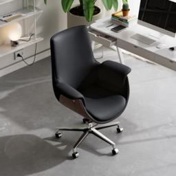 Black Leather Modern Home Office Chair Upholstered High Back Desk Chair Wood Grain Frame - thumbnail 8