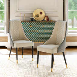Diamic Modern Gray 6-Piece Dining Chairs Upholstered Faux Leather High Back - thumbnail 4