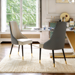Diamic Modern Gray 6-Piece Dining Chairs Upholstered Faux Leather High Back - thumbnail 3