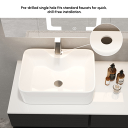 80 cm Black & White Floating Bathroom Vanity Faux Marble Top Ceramic Countertop Basin - thumbnail 9