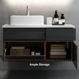 80 cm Black & White Floating Bathroom Vanity Faux Marble Top Ceramic Countertop Basin - thumbnail 7