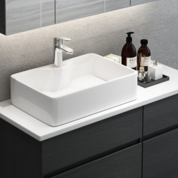80 cm Black & White Floating Bathroom Vanity Faux Marble Top Ceramic Countertop Basin - thumbnail 4