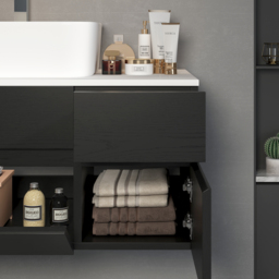 80 cm Black & White Floating Bathroom Vanity Faux Marble Top Ceramic Countertop Basin - thumbnail 5