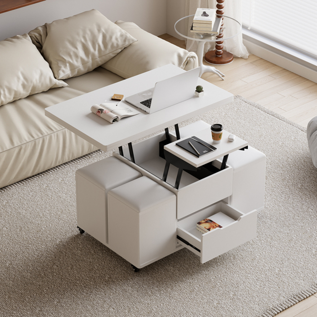 Modern White Lift Top Coffee Table 10 cm 1 with Storage Ottoman Foldable and Casters Transforming Into Dining Table - image 1
