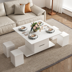 Modern White Lift Top Coffee Table 10 cm 1 with Storage Ottoman Foldable and Casters Transforming Into Dining Table - thumbnail 4