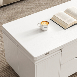 Modern White Lift Top Coffee Table 10 cm 1 with Storage Ottoman Foldable and Casters Transforming Into Dining Table - thumbnail 6