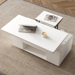 Modern White Lift Top Coffee Table 10 cm 1 with Storage Ottoman Foldable and Casters Transforming Into Dining Table - thumbnail 5
