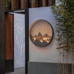 Outdoor Flush Mounted Wall Lighting Sconces LED Circle Layered Mountain Pattern - thumbnail 3