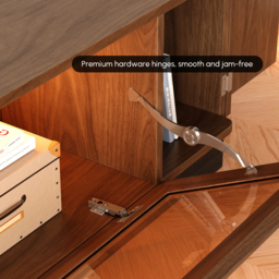2000mm Glass Door TV Stand Mid Century Modern Wood Media Console with Storage & LED in Walnut - thumbnail 7