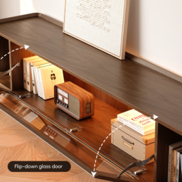 2000mm Glass Door TV Stand Mid Century Modern Wood Media Console with Storage & LED in Walnut - thumbnail 6