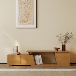 Fero Natural Extendable TV Stand with 3 Drawers 1200 mm - 1800 mm - thumbnail 1